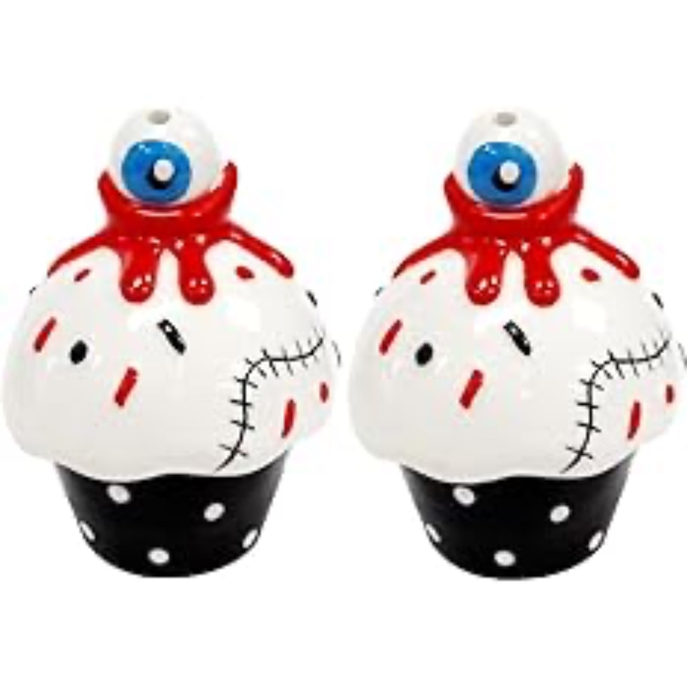 Sourpuss Eyeball Cupcake Salt & Pepper Shakers Set  Ceramic New